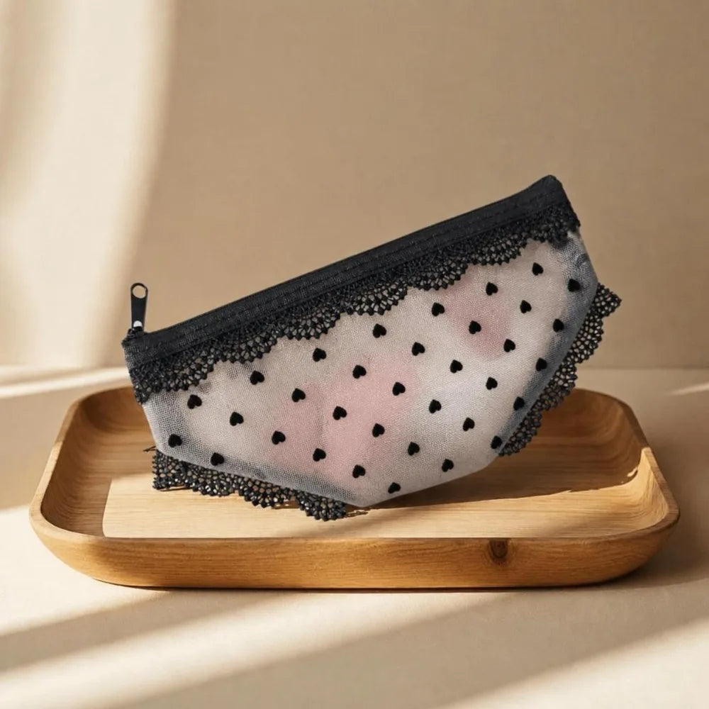 Leopard Print Mesh Cosmetic Bag – Novelty Zippered Makeup Pouch Cosmetic Bag Nixie Heart Style-A