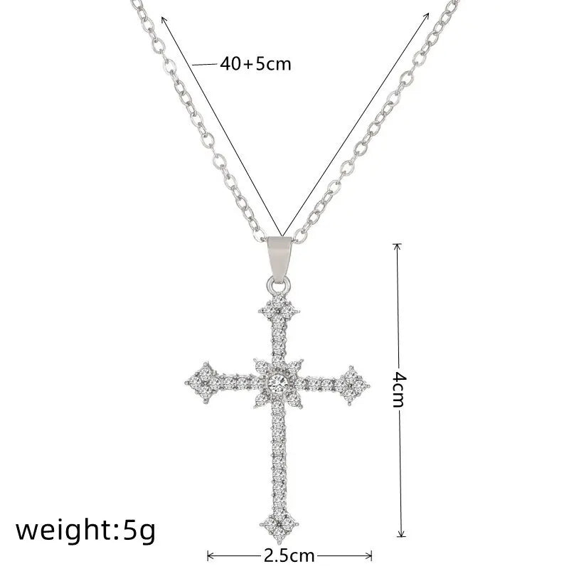 Silver-Plated Rhinestone Cross Star Pendant Necklace | Women Pendant Necklace Nixie