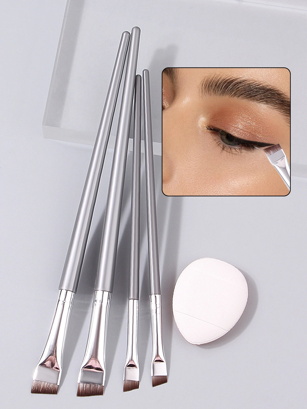 4-Piece Ultra-Fine Eyeliner & Eyebrow Brush Set + Powder Puff Makeup Brush Set Nixie