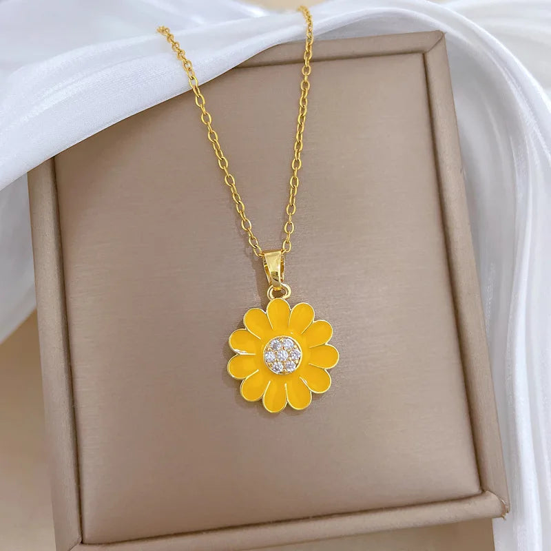 Sunflower Pendant Choker Necklace | Gold Stainless Steel Women Pendant Choker Necklace Nixie
