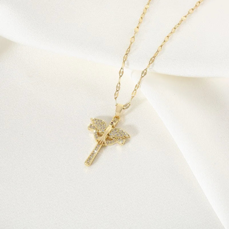 Phoenix Cross Gold Pendant Necklace – Stainless Steel Chain