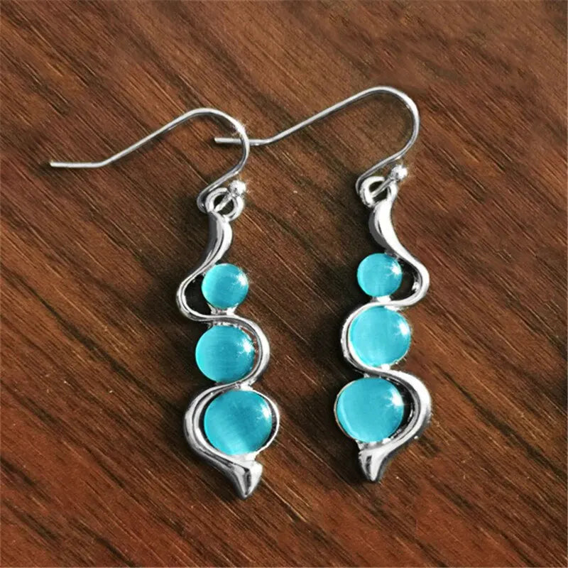 2pcs White Gold Plated Cat Eye Stone Drop Earrings for Women Drop Earrings Nixie