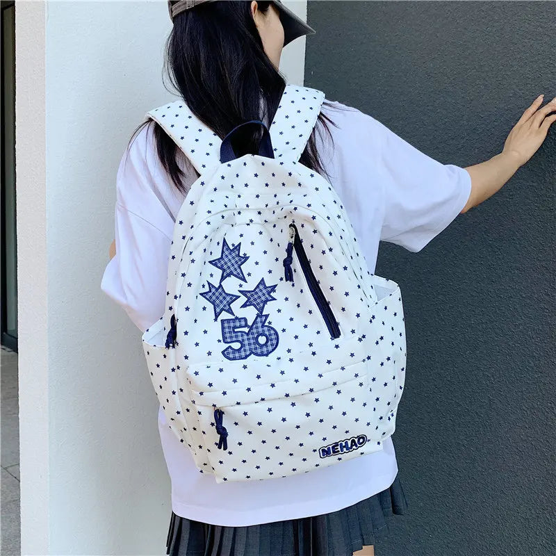 Korean Star Print Backpack – Large Capacity Lightweight Bag Student Backpack Nixie
