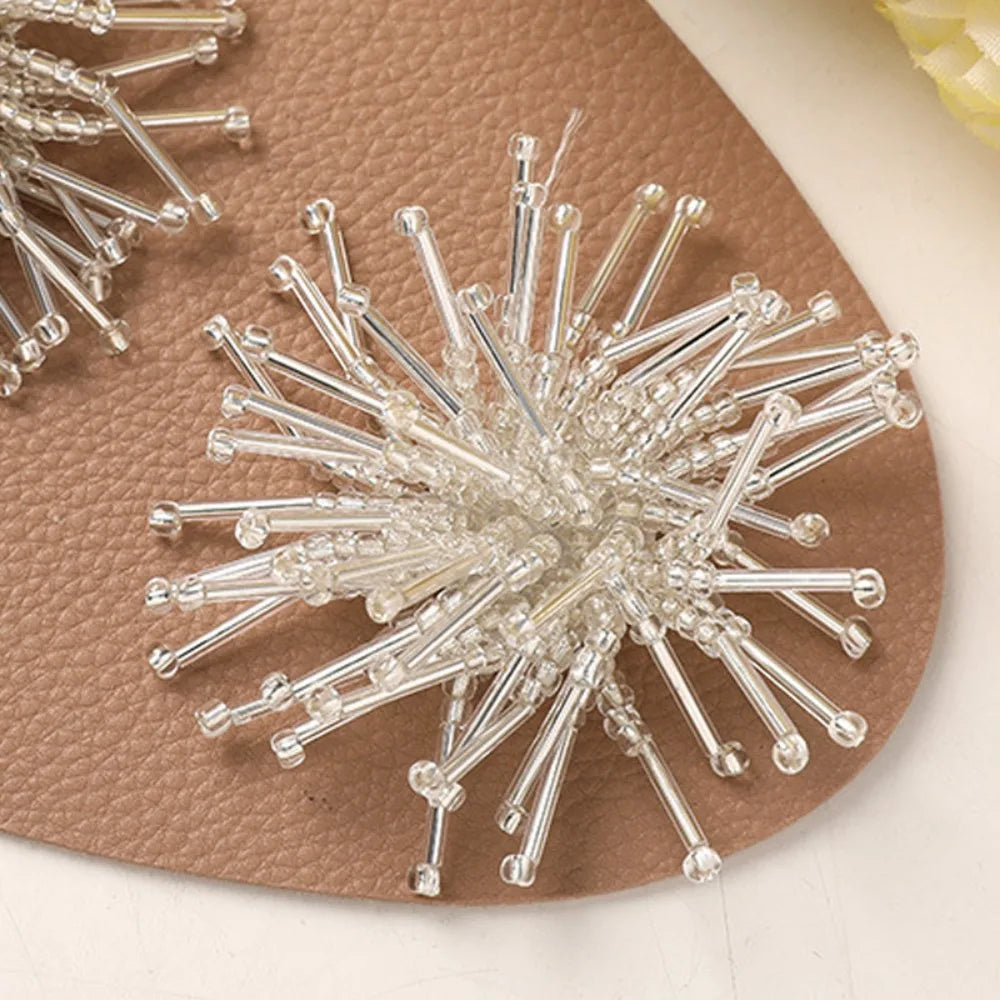 3D Handmade Flower Beads Sew-On Patch | Fabric Applique Beaded Sew-On Patch Nixie Silver