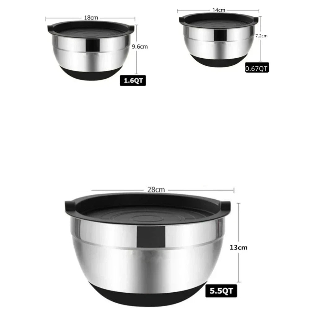 Stainless Steel Mixing Bowls with Airtight Lids & Silicone Base Mixing Bowl Set Nixie