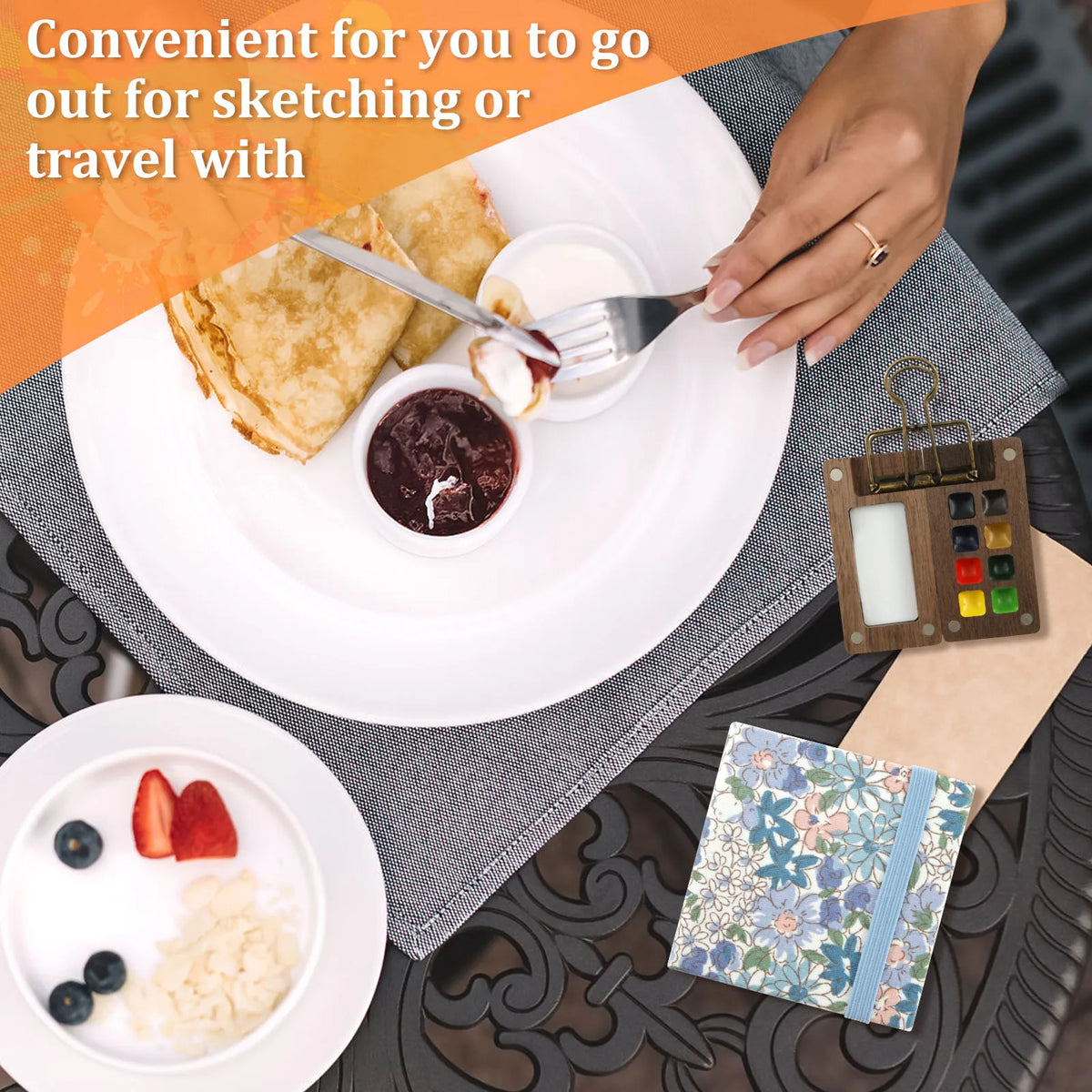 Mini Travel Watercolor Palette Set | 8-Grid Wood Palette & Sketchbook