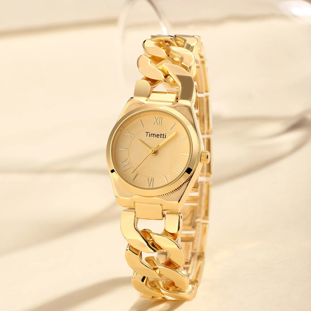 Timetti Women's Gold Retro Quartz Watch | Stainless Steel Women's Quartz Watch Nixie