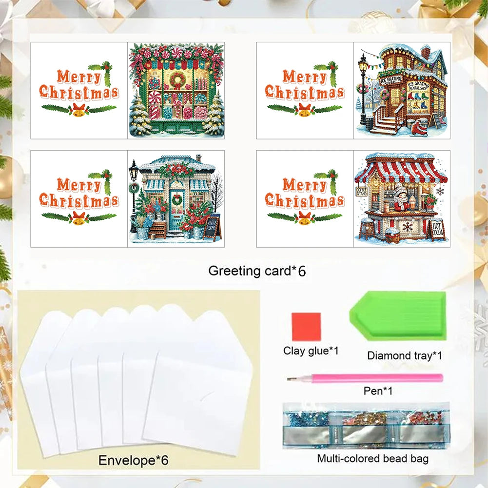 6-Pack Christmas DIY Diamond Art Greeting Card Kit with Envelopes Diamond Art Card Kit Nixie