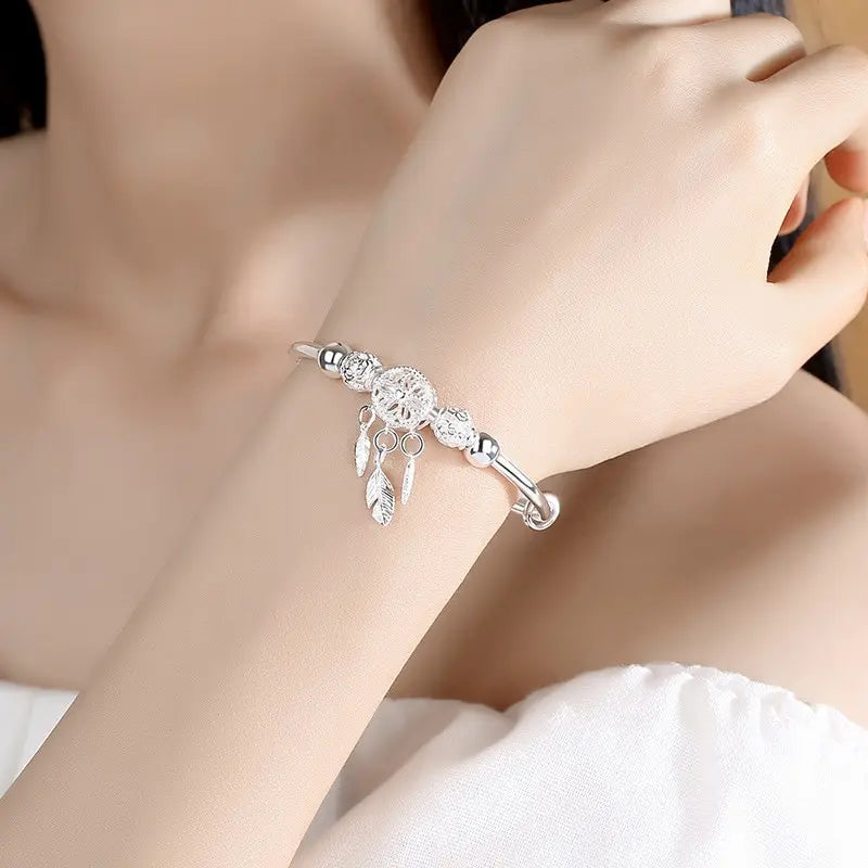 Silver Plated Dreamcatcher Tassel Strand Bracelet for Women
