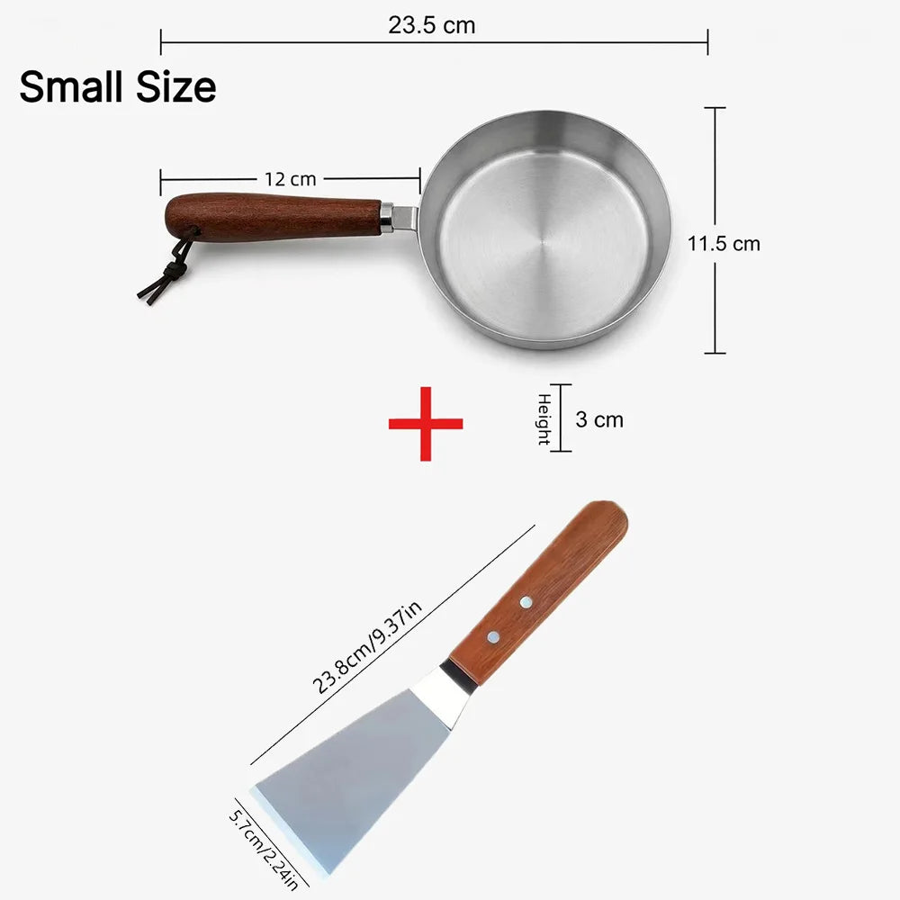 Nonstick Stainless Steel Frying Pan & Spatula Set | Wooden Handle Frying Pan Set Nixie Small Set