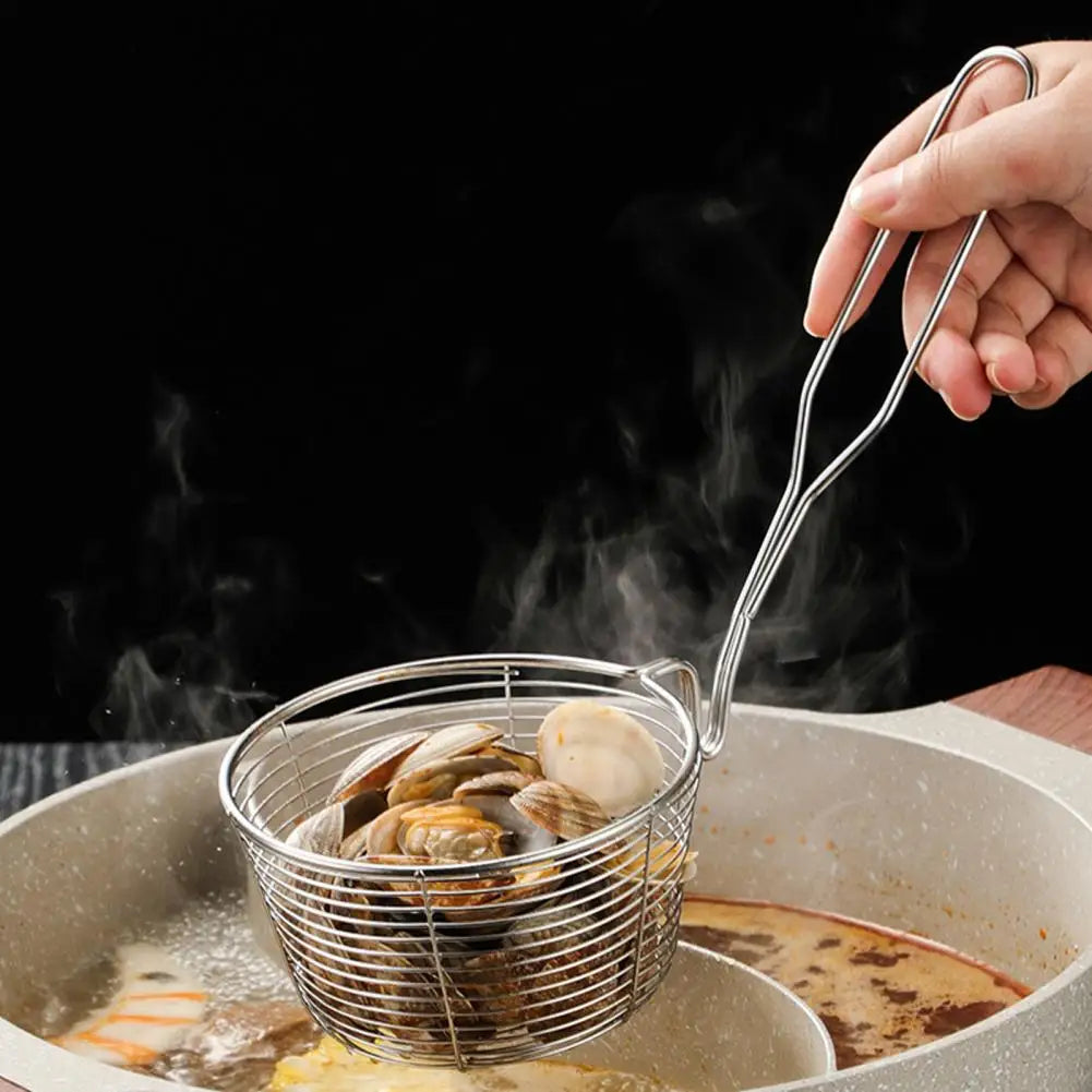 Stainless Steel Fry Basket with Pot Rim Hook & Anti-Slip Handle Fry Basket Nixie