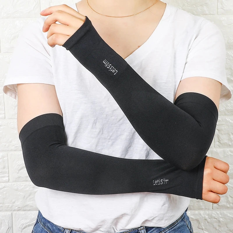 Ice Silk UV Arm Sleeves – Unisex Fingerless Sun Cover Cycling Arm Sleeves Nixie