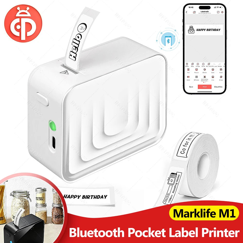 MarkLife M1 Mini Bluetooth Thermal Label Printer | Home & Office Thermal Label Printer Nixie