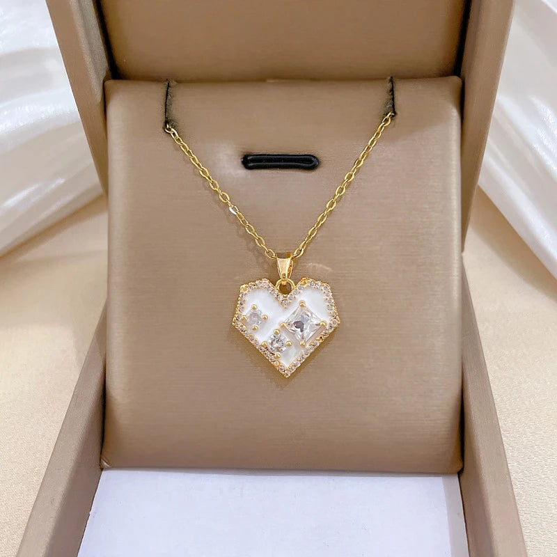 Heart Pendant Choker Necklace Gold Stainless Steel | Nixie Pendant Choker Necklace Nixie