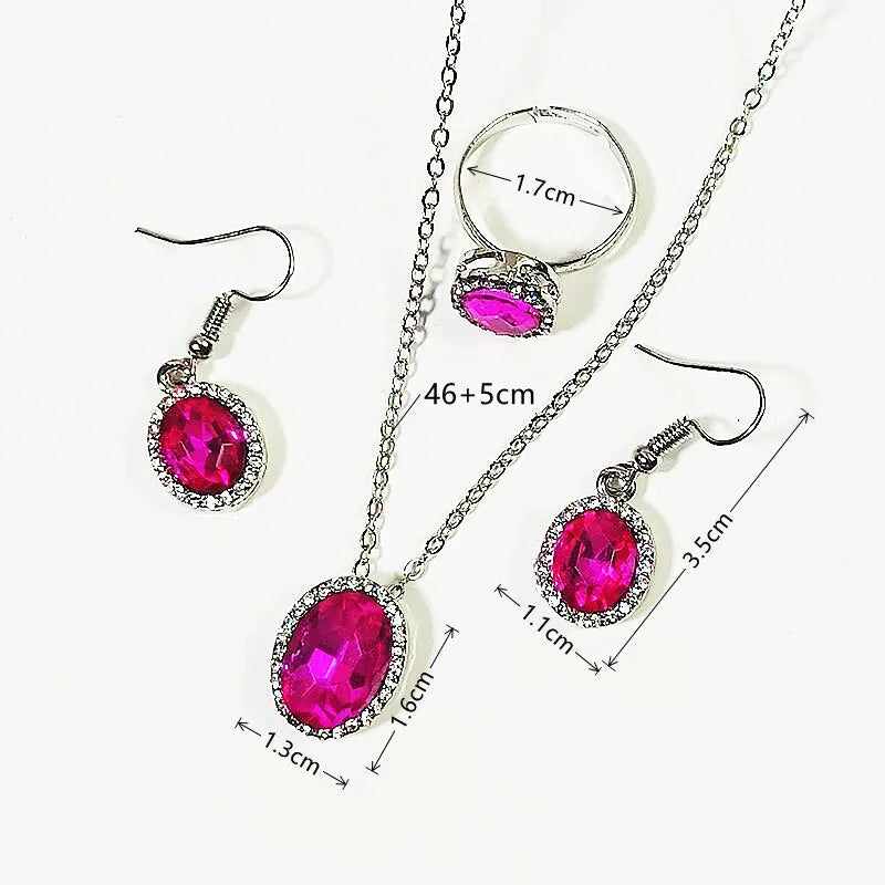 Crystal Oval Jewelry Set – Necklace, Earrings & Ring for Women Crystal Jewelry Set Nixie