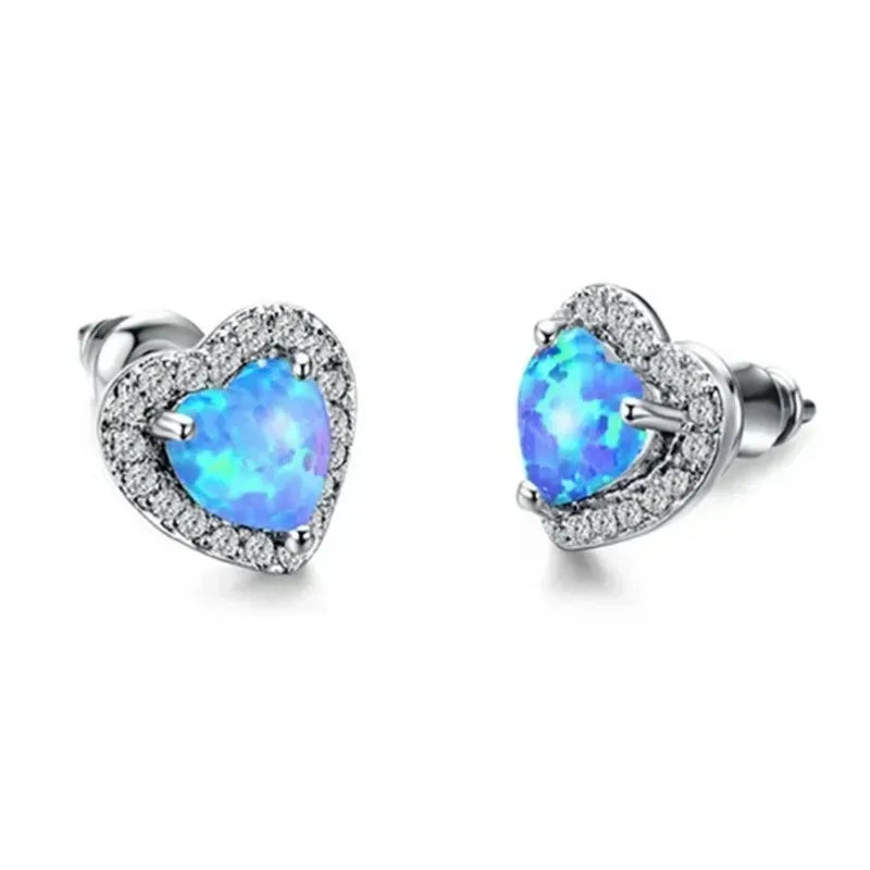 Heart Shape Simulated Opal Drop Earrings – Blue Crystal