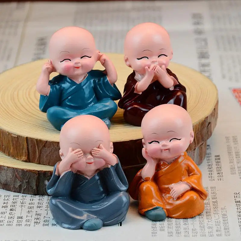 4Pcs Mini Resin Monk Figurines – Zen Home & Desk Decor Set Decorative Figurines Nixie