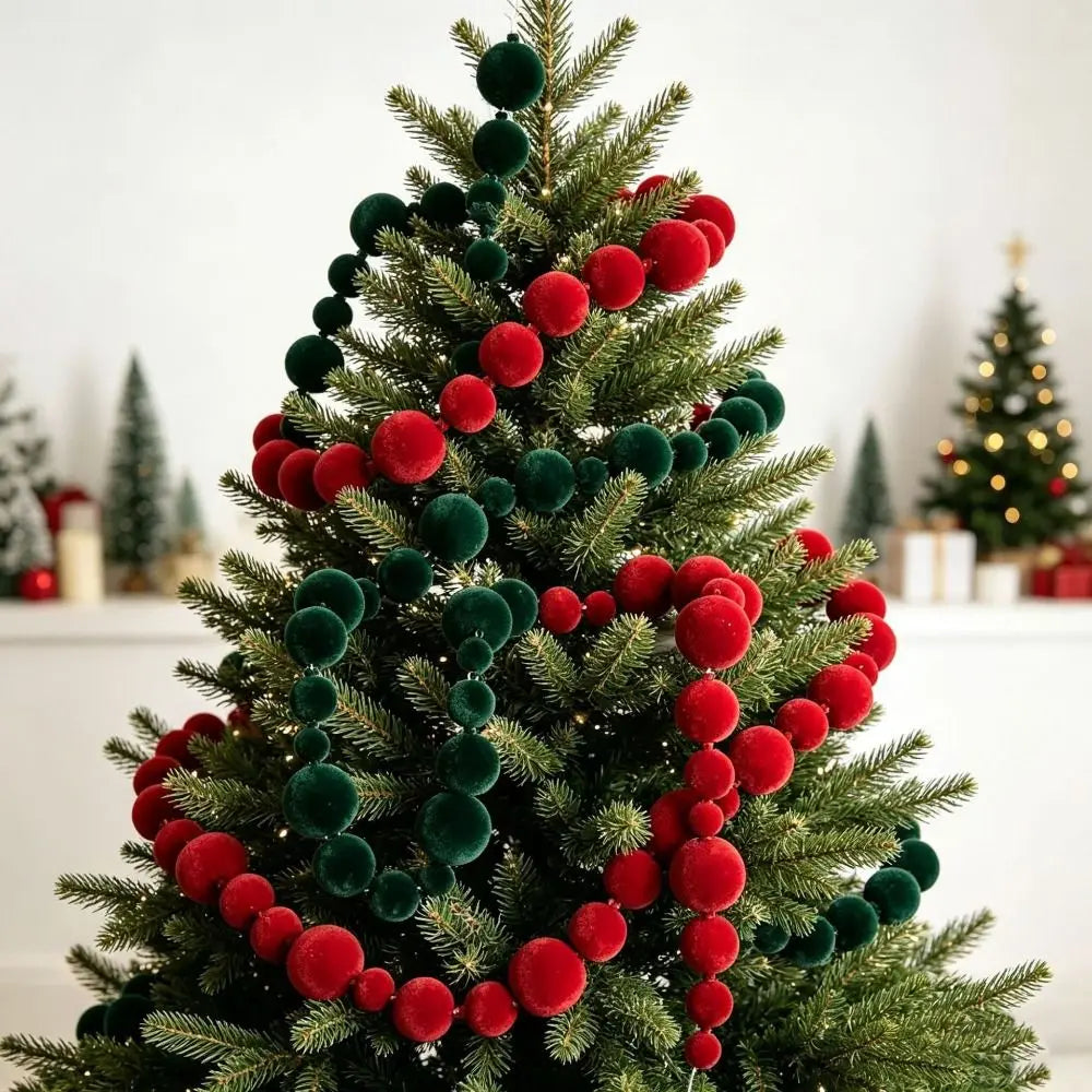 Multicolor Flocking Ball String Christmas Hanging Decoration