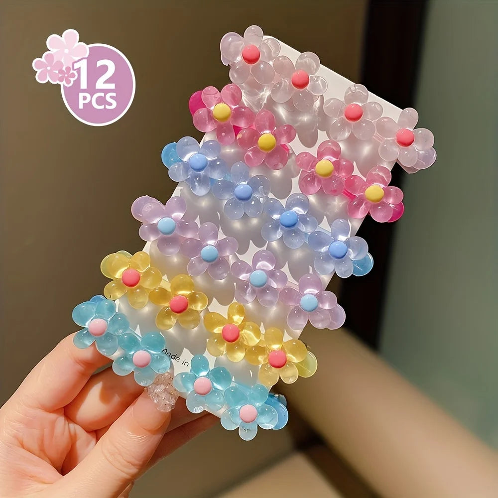 12pcs Girls Rainbow Hair Clips – Flower Star Heart Hairpins Kids Hair Clips Nixie green