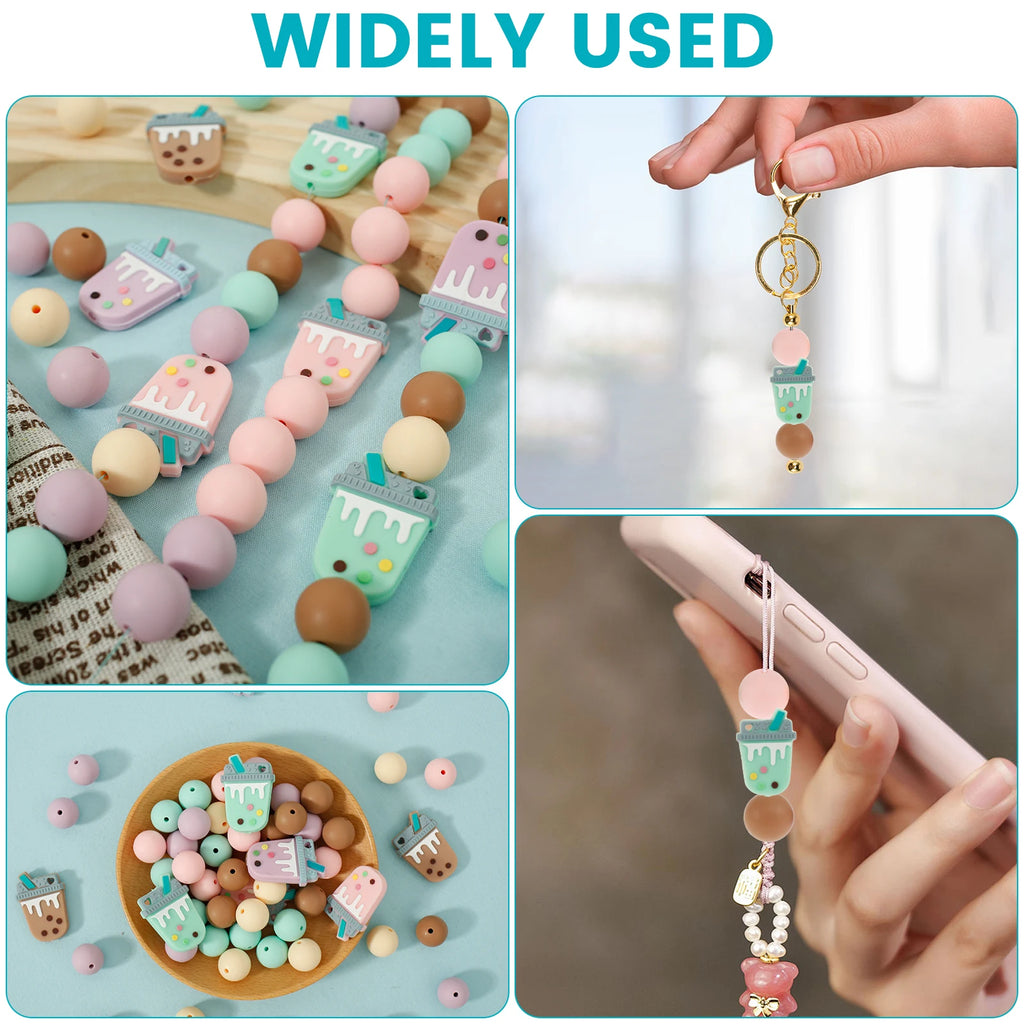 58 Pcs Silicone Beads Bulk – 15mm Round & Bubble Tea Shapes DIY Craft Beads Nixie