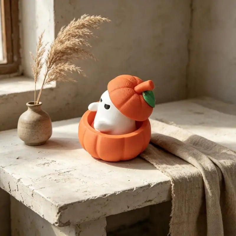 Halloween Pumpkin Ghost Figurine | 3D Printed Desktop Decor