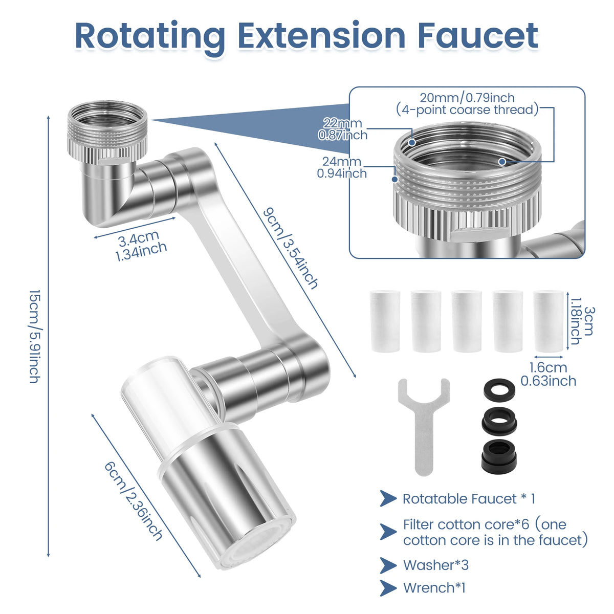 1080° Swivel Faucet Aerator Extender – Kitchen & Bathroom Faucet Aerator Extender Nixie Style 1