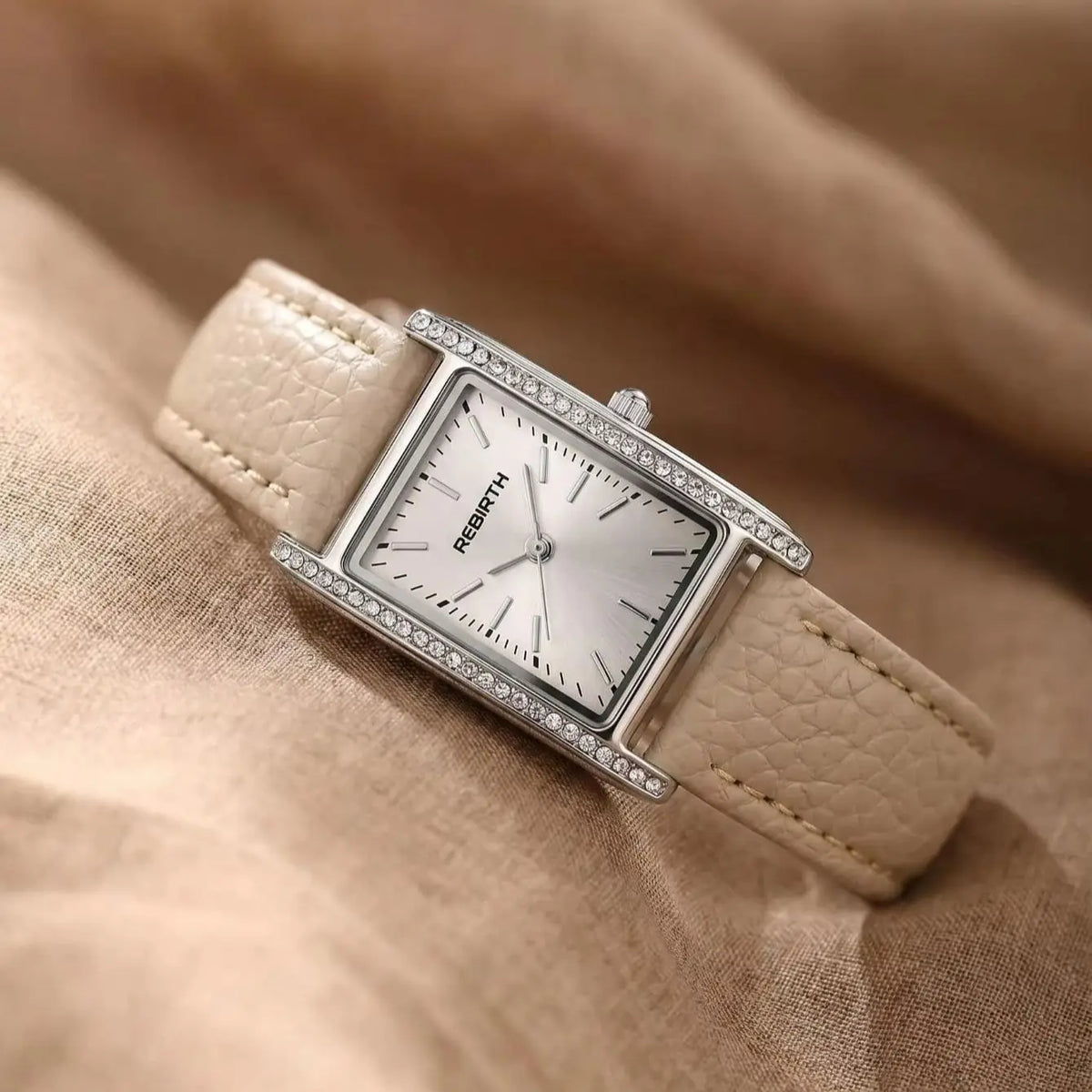 REBIRTH Women's Slim Square Dial Quartz Watch – Leather Strap Women's Quartz Watch Nixie