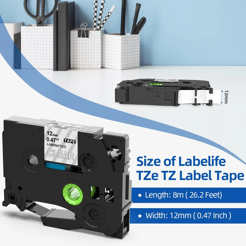 TZe-135 Compatible Label Tape 12mm White on Clear – Labelife Label Maker Tape Nixie