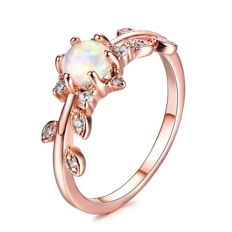 Rose Gold Oval Simulated Opal Ring – Sizes 6–10 | Wedding Jewelry Fashion Ring Nixie