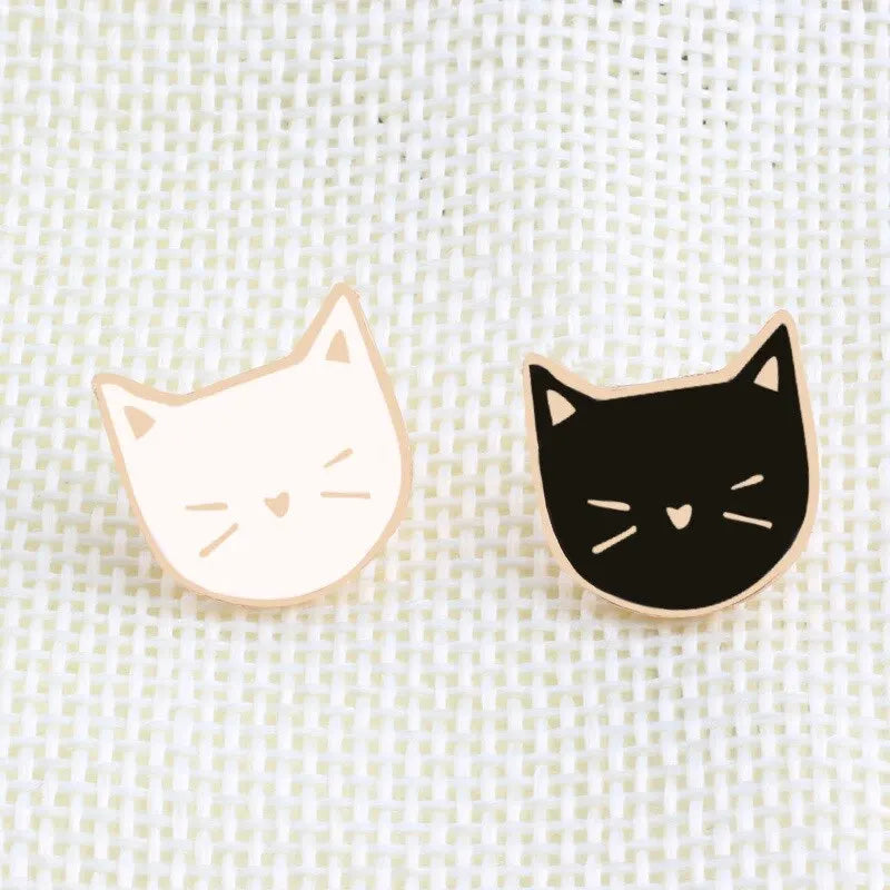 2pcs Gold Cute Kitty Cat Enamel Brooches – Black & White Pins Enamel Brooch Pin Nixie Two Packs