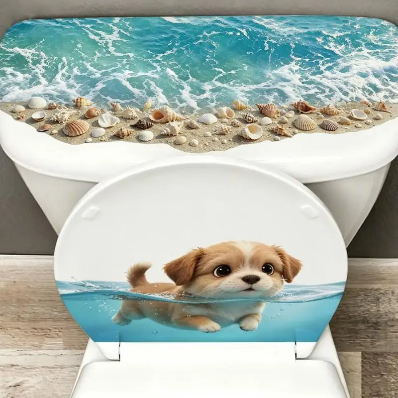 Cute Swimming Puppy Bathroom Wall Decal – Waterproof Sticker Bathroom Wall Decal Nixie