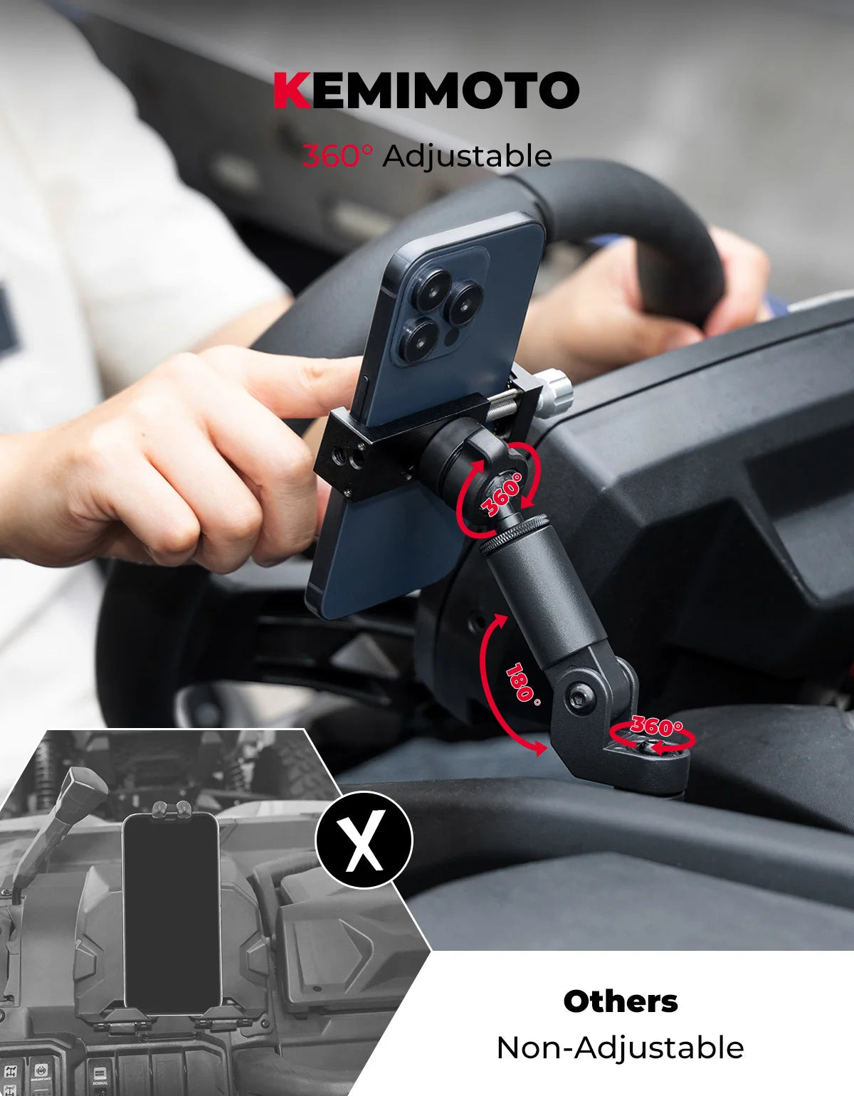 360° CNC Phone Mount for Can-Am Maverick X3 – No-Drill Bracket UTV Phone Mount Nixie