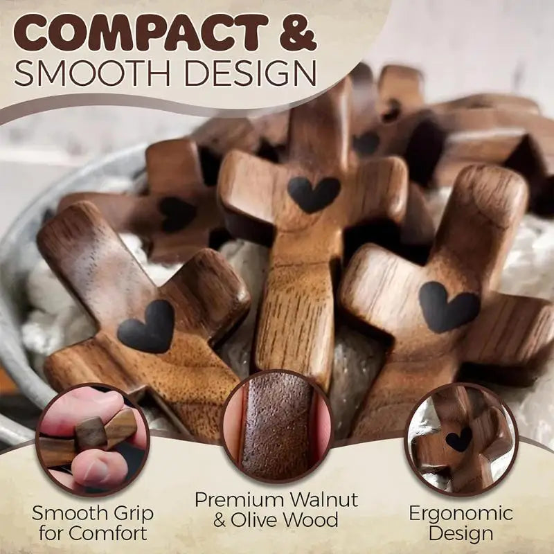 Heart-Shaped Walnut Wood Thumb Cross | Prayer & Gift Ornament Wood Prayer Cross Nixie Default Title
