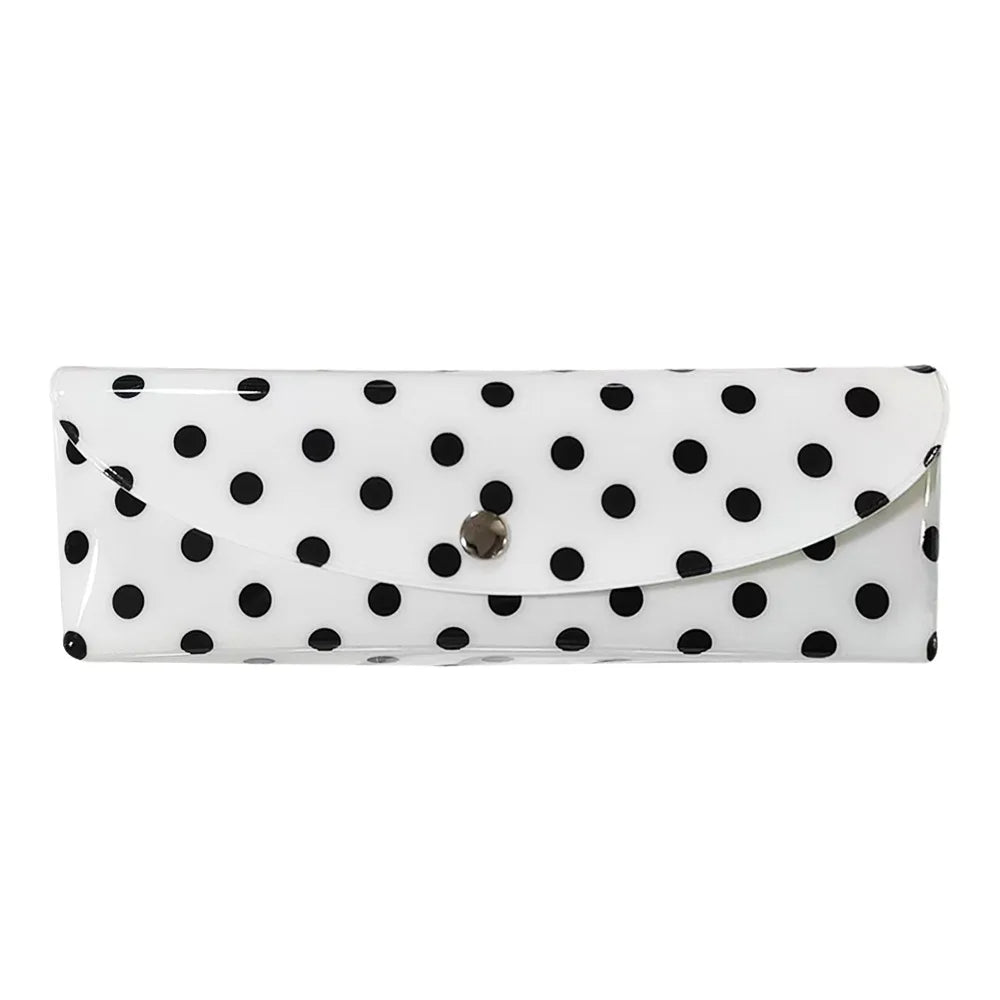PVC Polka Dot Pencil Case Snap-Button Pen Pouch – School & Office Pencil Case Nixie White