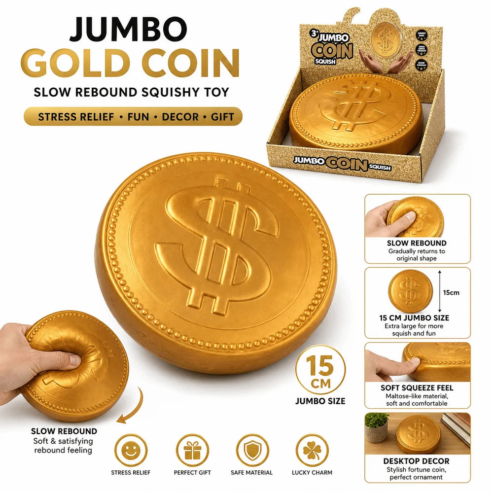 15cm Giant Gold Coin Squeeze Fidget Toy – Slow Rebound Squishy