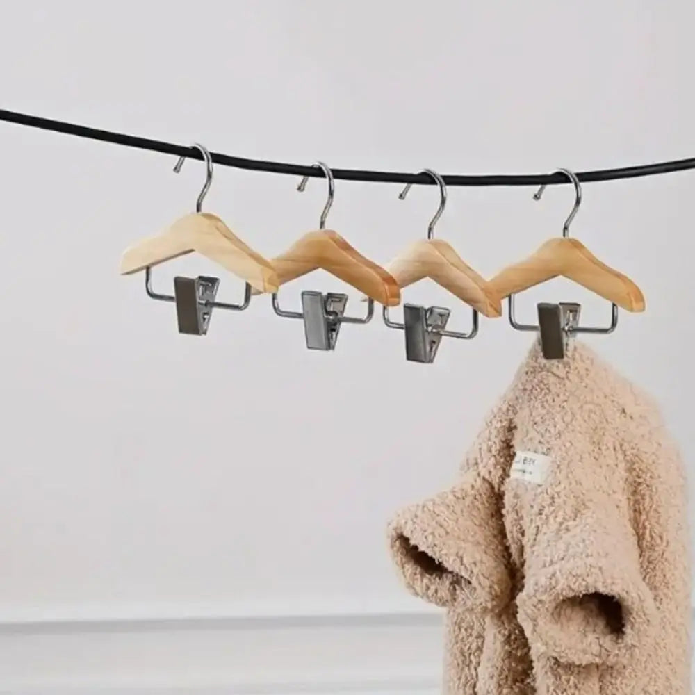 Solid Wood Clip Hanger Anti-Slip Mini Coat & Pants Rack