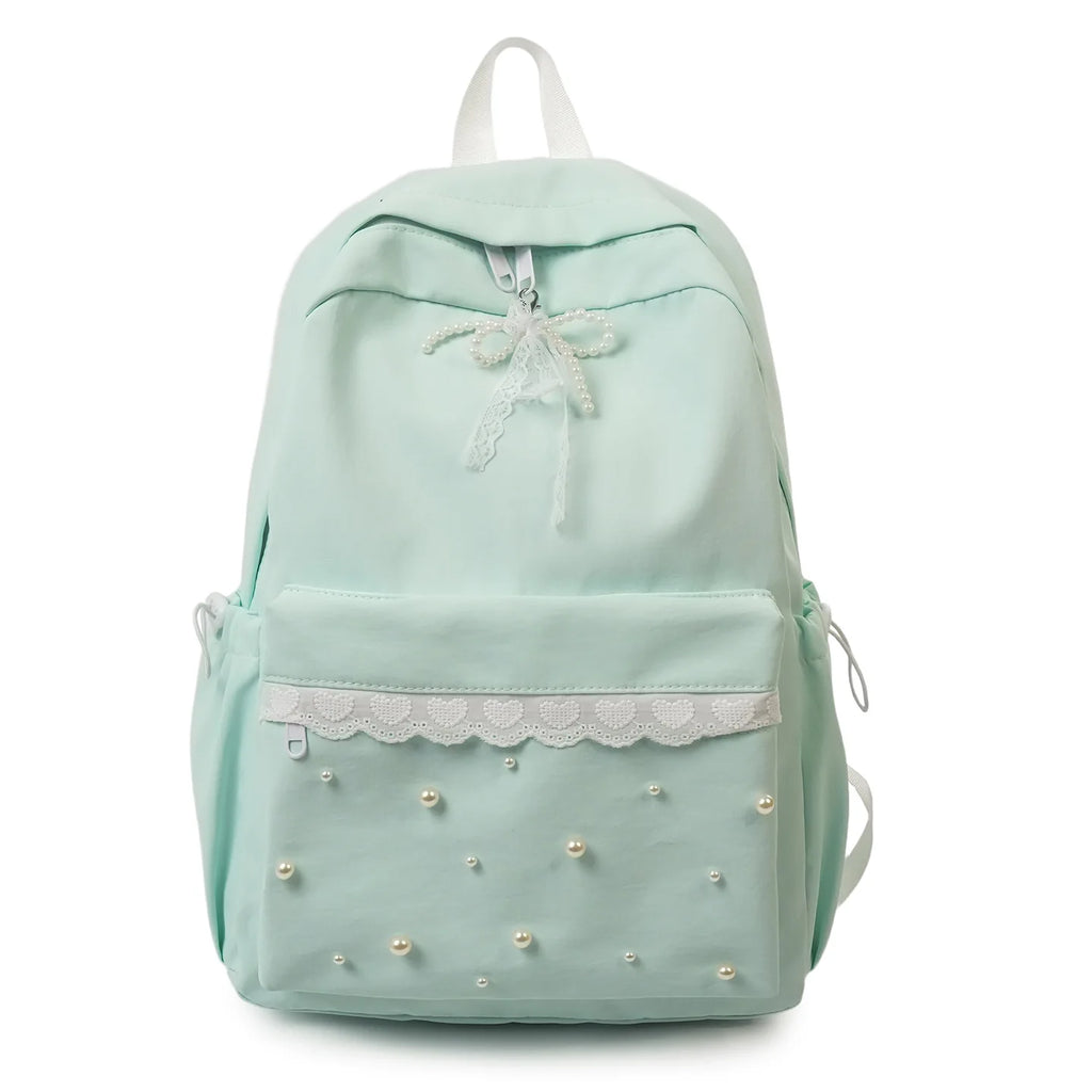 Girly Lace Pearl Backpack – Large Capacity Teen School Bag