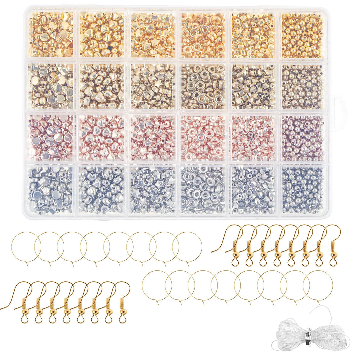 2160Pcs Spacer Beads Set – 6 Shapes & 4 Colors DIY Jewelry Kit Jewelry Making Beads Nixie
