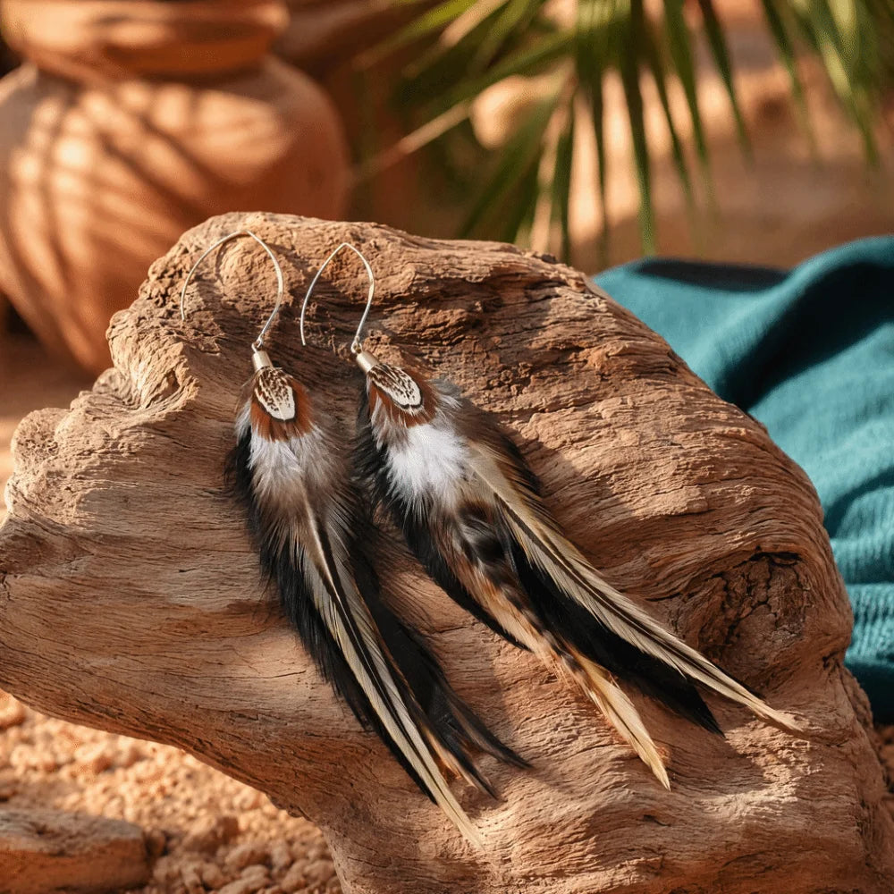 Boho Long Feather Tassel Dangle Earrings – Peacock Style