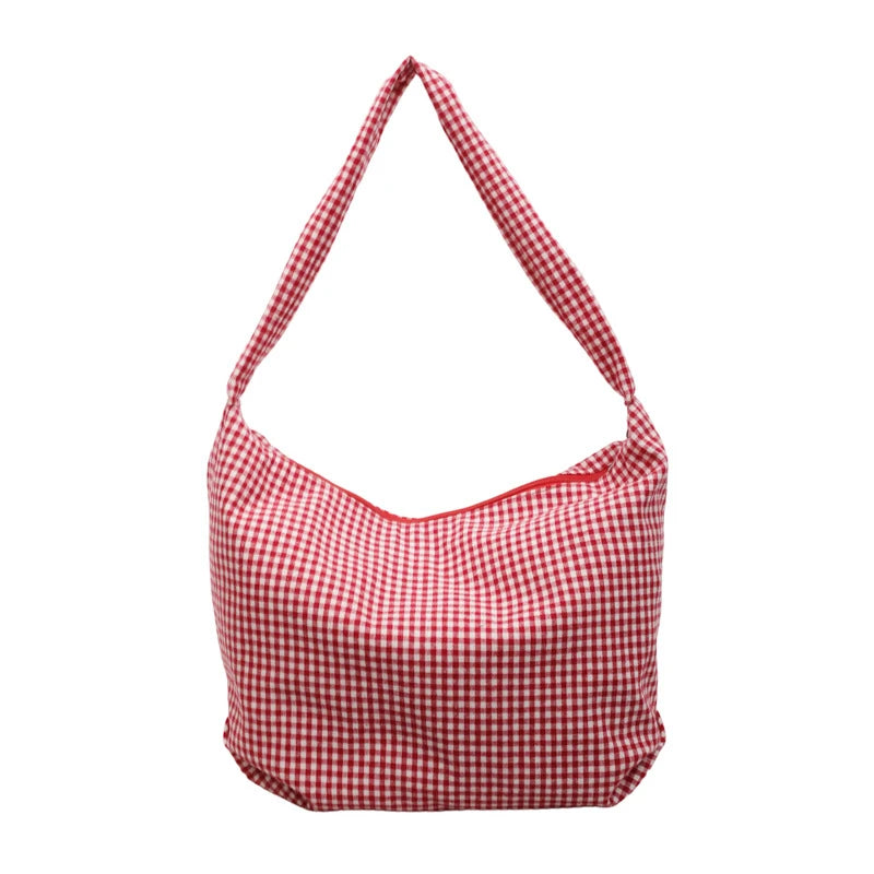 Korean Retro Plaid Canvas Tote Bag – Large Shoulder & Crossbody Canvas Tote Bag Nixie