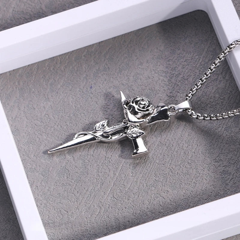 Retro Rose Cross Long Necklace Hip Hop Unisex Pendant Fashion Necklace Nixie XL1810-230