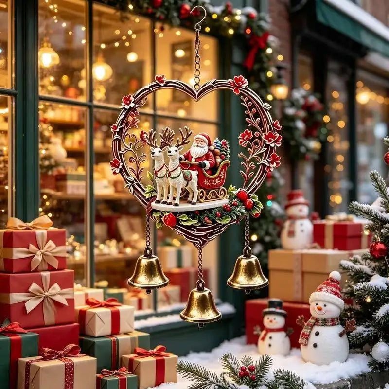 Santa Reindeer Acrylic Wind Chime | 3 Bells Christmas Ornament