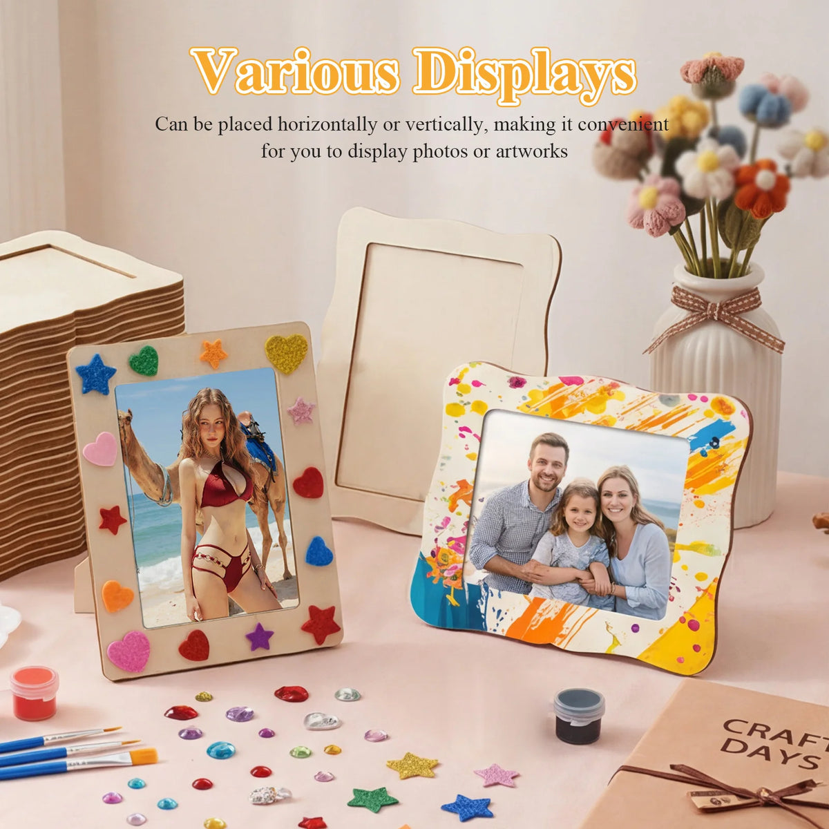 DIY Unfinished Wood Picture Frame Craft Kit – 24 Frames & Paints