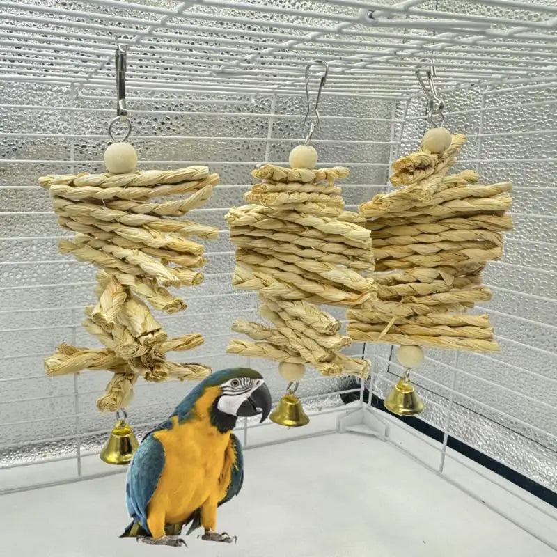 Parrot Chew Toy – Natural Corn Husk Braided Bell Bird Toy Bird Chew Toy Nixie