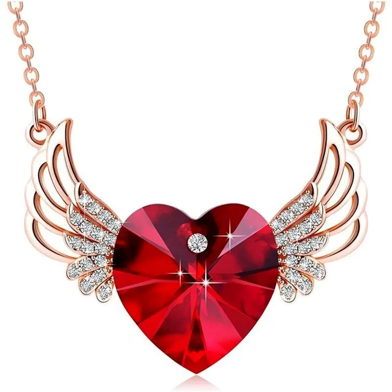 Angel Wing Heart Necklace – Glass Crystal Pendant for Women Crystal Pendant Necklace Nixie