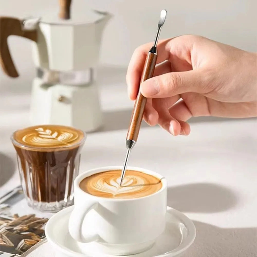 Wooden Handle Coffee Latte Art Pen – Needle & Spatula Tool Coffee Art Tool Nixie