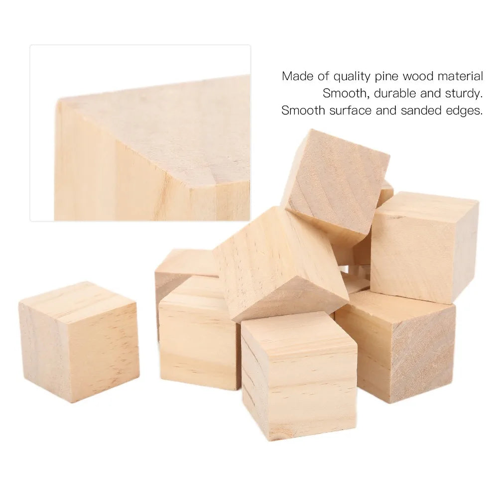 12PCS Unfinished Pine Wood Blocks – Smooth Square Craft Cubes Wood Craft Blocks Nixie
