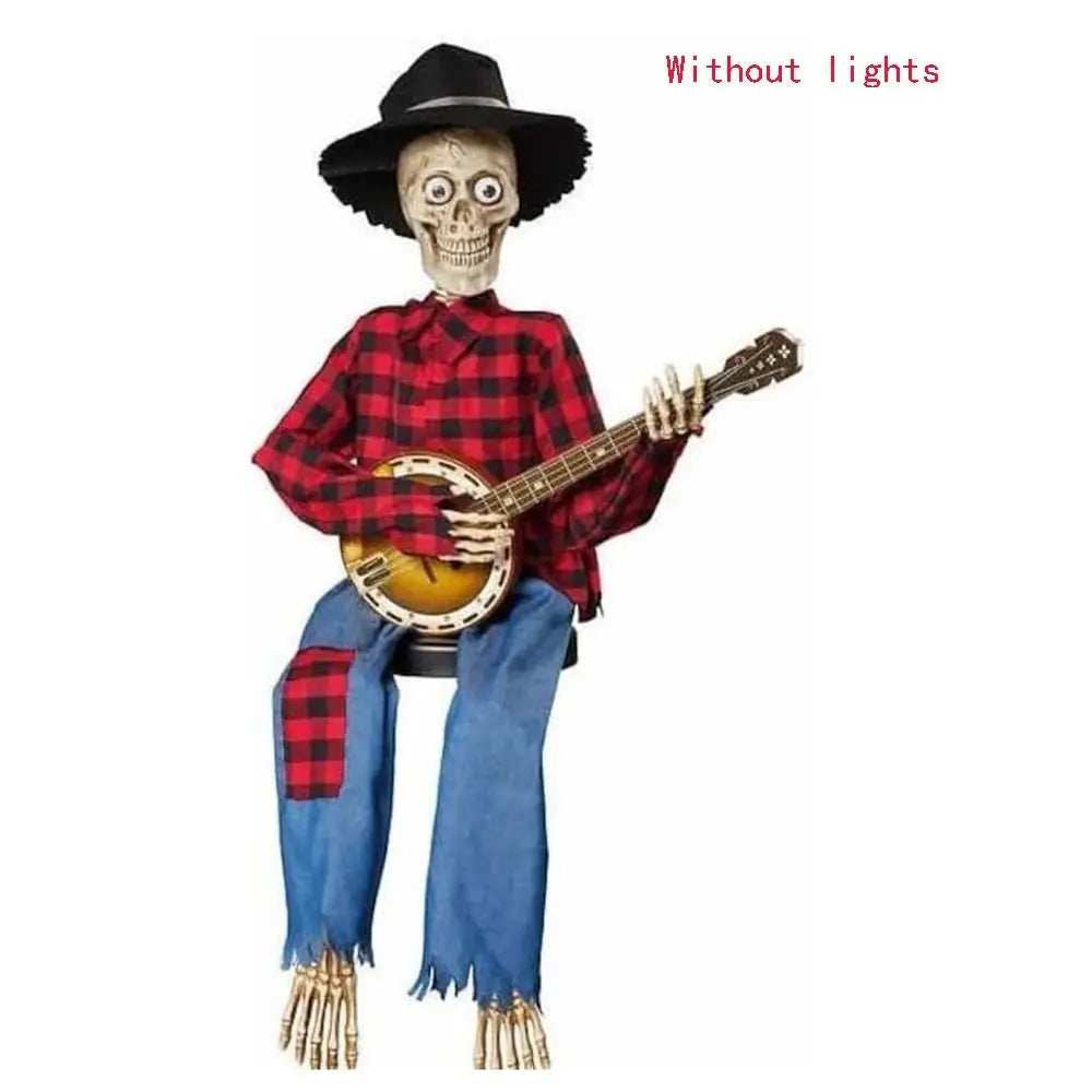 Dueling Banjo Skeletons Glowing Halloween Figurine Decor Halloween Skeleton Figurine Nixie red-Without lights