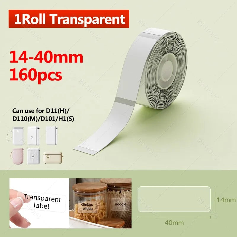 Niimbot Transparent Thermal Labels – D11 D110 D101 Waterproof Thermal Label Paper Nixie 1Roll 14x40mm