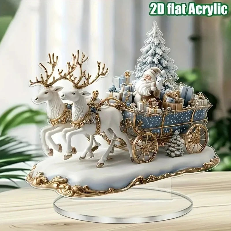 Christmas Santa Sleigh Reindeer Acrylic Tabletop Ornament